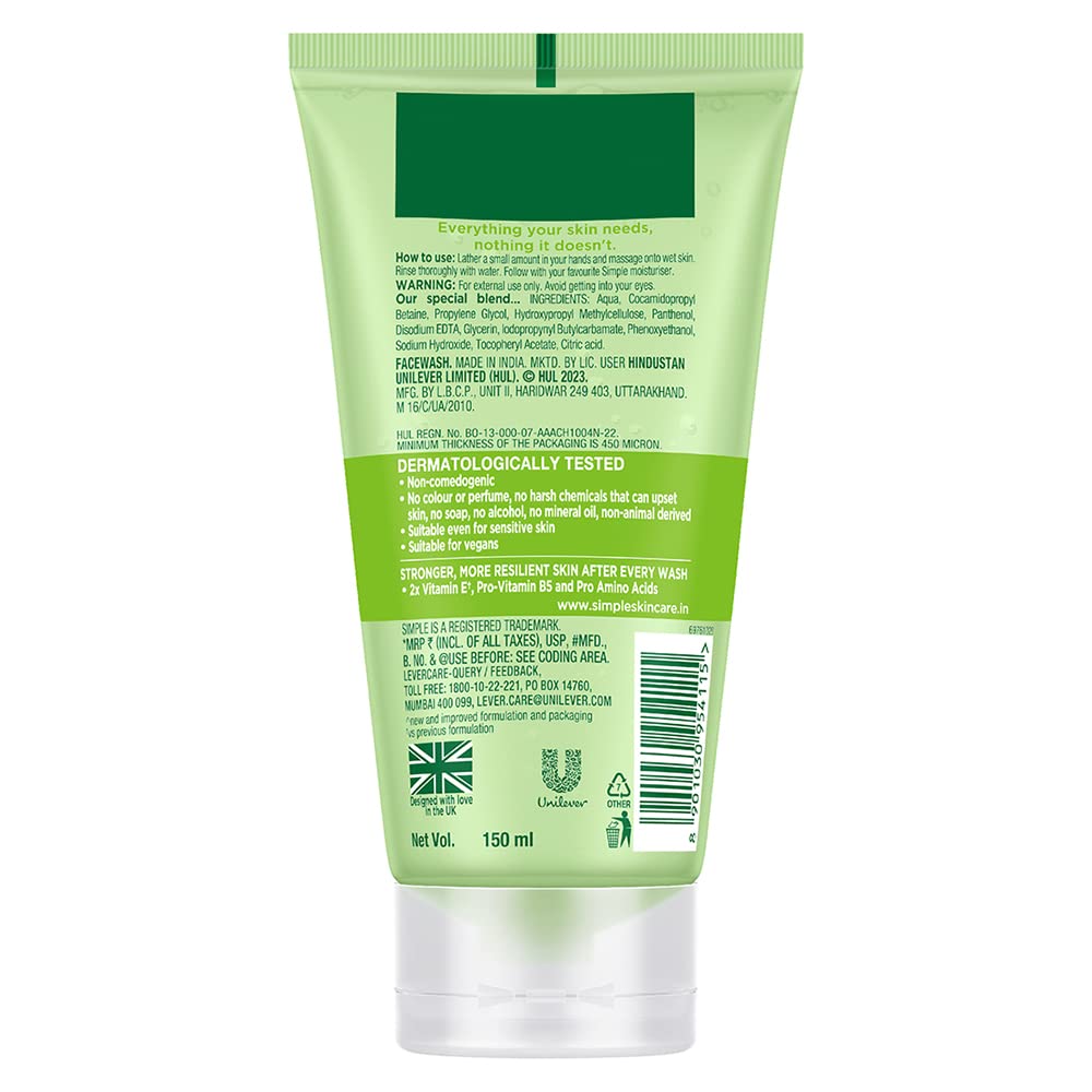 Simple Kind To Skin Refreshing Face Wash 150 ml | 100% soap-free gentle cleanser for sensitive, dry & oily skin, for women & men